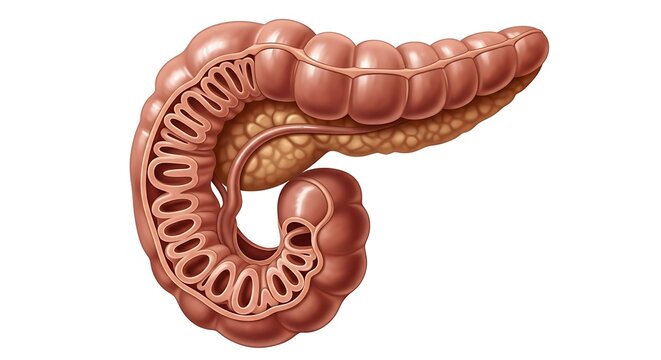 Human large intestine anatomy illustration.