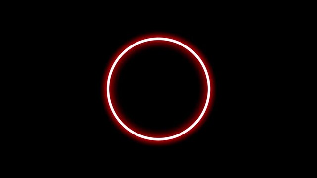 neon red circular light flickering animation for video overlays. glowing red neon ring flicker effect for futuristic visuals. flickering neon red circle animation on dark background.