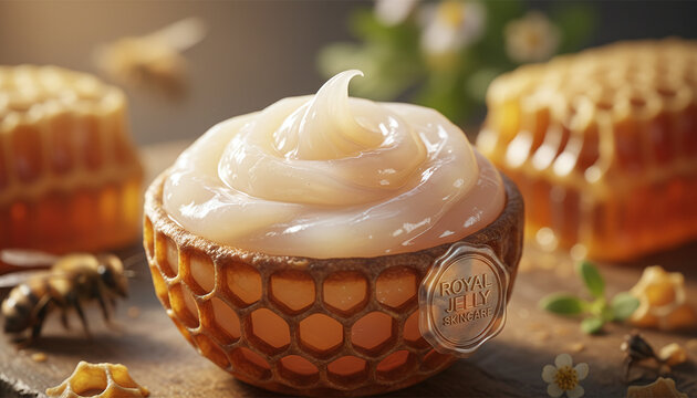 Fresh organic royal jelly pearlescent milky cream texture macro