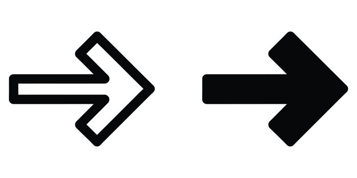 Set of black arrow icons pointing to the right for website and app navigation Vector