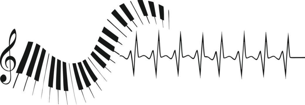Music beat heart rate illustration with piano keyboard elements.