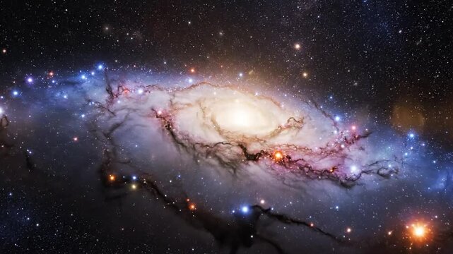 Spiral galaxy in deep space with vibrant colors and cosmic elements