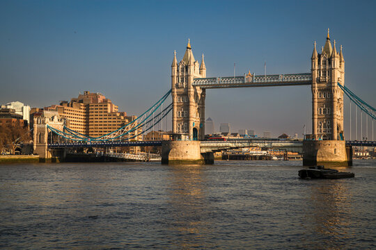 Majestic Tower Bridge over the River Thames. Scenic view of the famous London landmark and cityscape, a top UK travel destination.