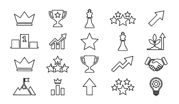 Leadership outline icon collection with authority and business success symbols