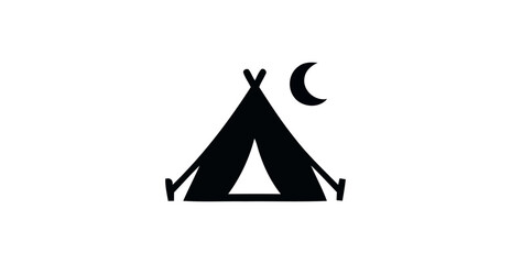 Silhouette of a tent under a crescent moon © OmRaj