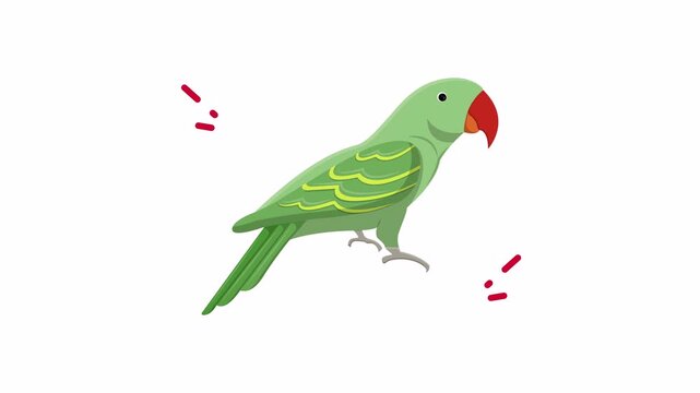 Green ringnecked parakeet native to tropical asian regions. Suitable for travel brochures, wildlife documentaries, educational materials, and naturethemed designs.