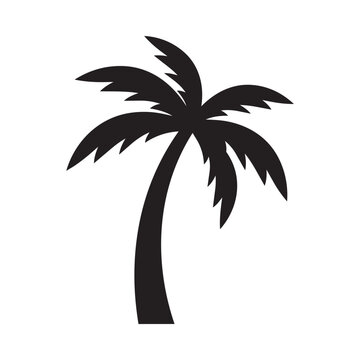 Tropical palm tree silhouette vector icon with tropical vegetation silhouette vacation paradise
