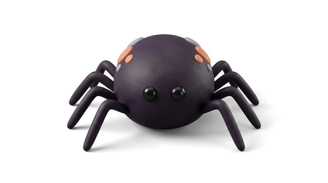 Stylized 3D cartoon spider standing on eight legs against a white background digital render