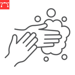 Obraz premium Hand washing line icon, hygiene and infection prevention medical sign, washing hands vector icon, vector graphics, editable stroke outline sig