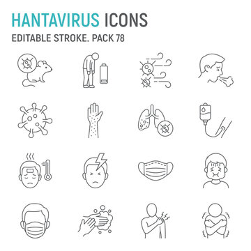 Hantavirus prevention line icon set, rodent disease and infection symptoms collection, vector graphics, medical safety illustrations, virus outbreak prevention vector icons, healthcare symbols, outlin