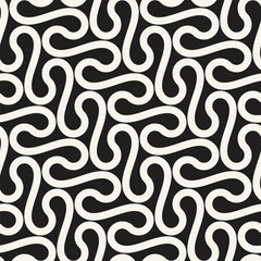 Obraz premium Wavy seamless pattern. Geometric linear ornament. Stylish monochrome background. Vector repeating texture with winding linear tapes.