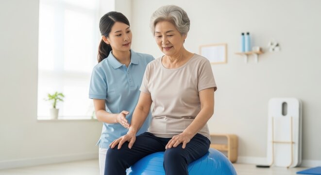 Seniors exercising with a sports ball