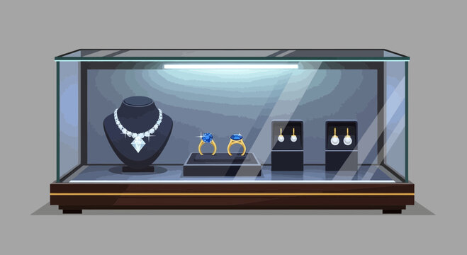 Luxury jewelry on display case.