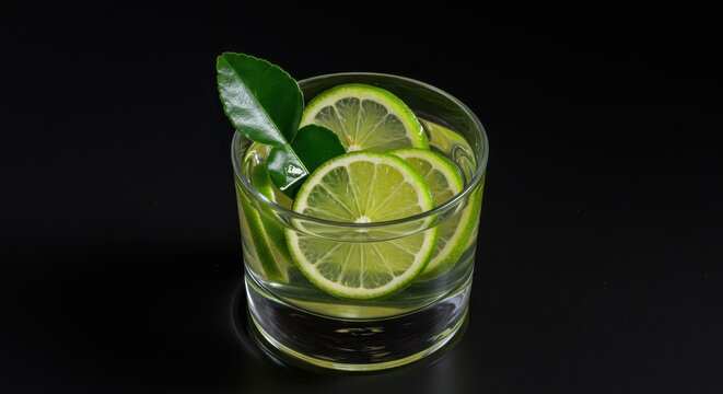 Frische Limettenscheiben und gr&uuml;ne Pfefferminzbl&auml;tter f&uuml;r erfrischende Sommergetr&auml;nke oder Cocktails. Hell und k&uuml;hl, Dekoration, Saft, Scheiben