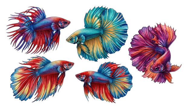 Watercolor Betta fish illustration vector isolated on white background