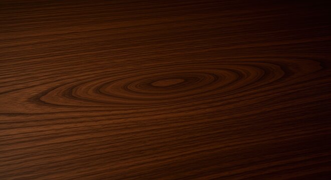 Luxurious deep brown wood grain background, highly polished hardwood surface showing swirling natural textures and smooth finish, elegant, decorative, desktop