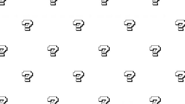 White Pixel Art Question Mark Pattern Animation Diagonal Floating Mystery Background ProRes Alpha Channel 4K 60fps