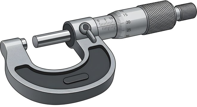 Precision metal micrometer measuring tool isolated on white background in realistic vector illustration.