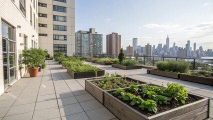 Fototapeta premium Urban Rooftop Garden with New York City Skyline