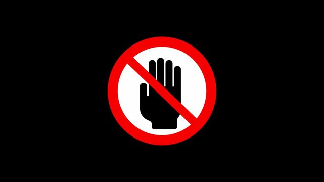Do Not Touch Sign Animation Clean Minimalist Motion Graphic. Horizontal No Touching Warning Prohibited Symbol. Alpha Channel Included, Transparent Background, Seamless Loop.