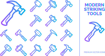 Modern striking tools hammer icon set graphic design vector illustration gradient. © BM