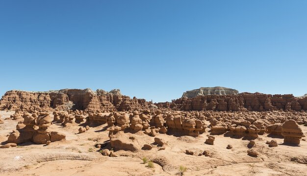 Eroded hoodoos, Entrada Sandstone rock formation, Goblin Valley State Park, San Rafael Reef Desert, Utah, Southwest, USA