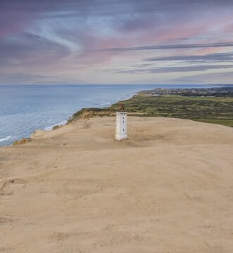 Aerial view, Rubjerg Knude Fyr lighthouse, North Jutland, Denmark
