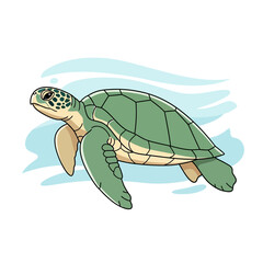 Naklejka premium Cartoon sea turtle illustration with ocean wave elements
