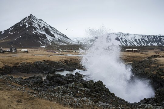 Water coming out of blowhole, Arnarstapi, Western Region, Iceland