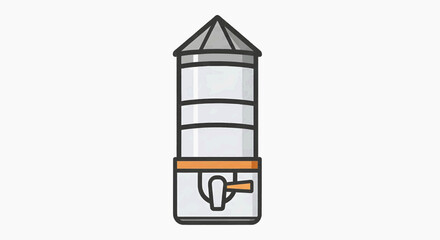 Fototapeta premium An illustration shows a grain silo with a funnel at the bottom and a roof on top.