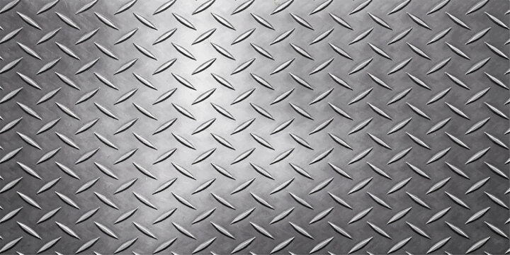 Diamond plate steel texture with raised pattern, metallic finish, reflective surface for industrial design applications