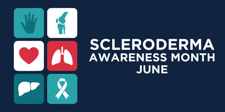 Scleroderma awareness month design featuring human organ icons including heart lungs liver and joints representing autoimmune disease health education campaign during the month of June