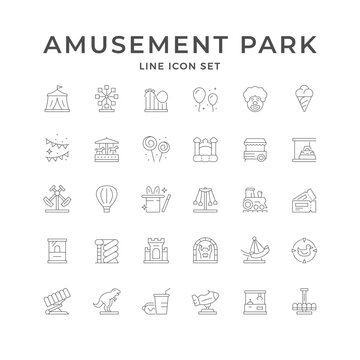 Set line icons of amusement park