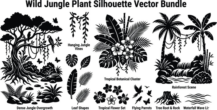 Jungle Plant Silhouette Vector Bundle