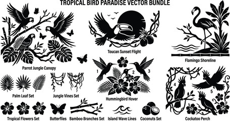 Tropical Birds Paradise Vector Bundle Silhouettes © MD ASADUZZAMAN