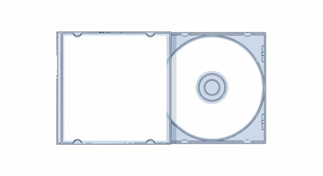 Open compact disc case with disc visible inside on right