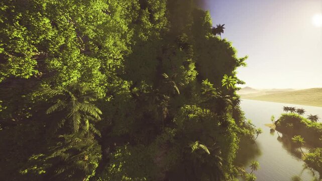 secluded wooden cabin tucked into jungle cliff overlooking calm river, weathered timber bathed in soft light, suggestion of offgrid retreat and sustainable