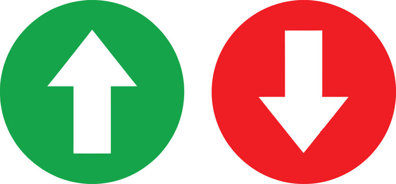 Green circle with up arrow and red circle with down arrow symbols for navigation and direction indicators Vector