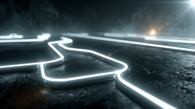 White neon light trails on dark textured ground with no people