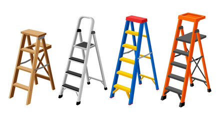 assorted ladders on white background colorful step stools © rita