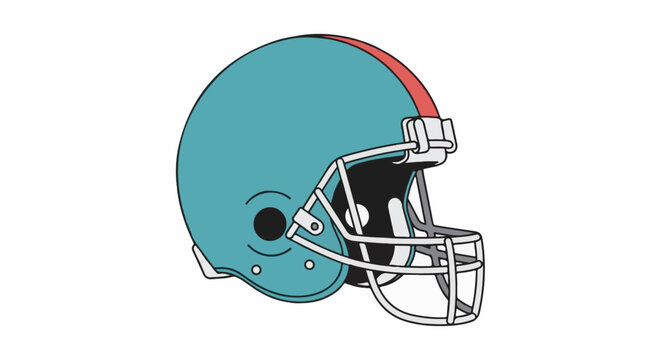 Side profile of a teal and red American football helmet