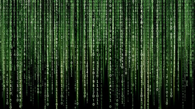 green binary code rain with glowing retro digital screen aesthetic