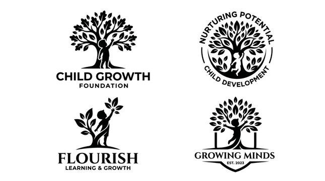 Black tree growth logos on white.