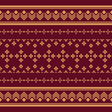 Traditional Indonesian Batik Pattern with Geometric Motifs. Seamless patterns and geometric tribal borders with vintage floral ornaments for ethnic textile fabric and wallpaper design illustration.  