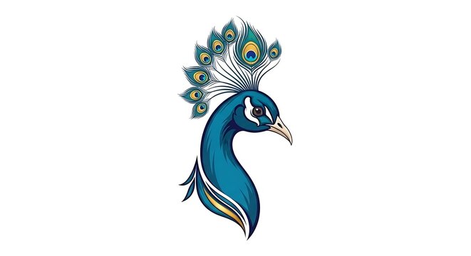 Vibrant Peacock Head Illustration Side View.