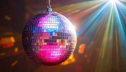 Fototapeta premium Disco ball sparkling bright lights nightclub.