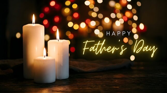 Father's day illuminated candles with bokeh lights warm greeting for celebration and appreciation