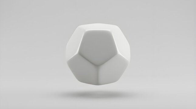 Minimalist Matte White Dodecahedron 3D Render Geometric Platonic Solid 12 Sided Pentagon Polygon Shape Abstract Floating Object on Grey Background