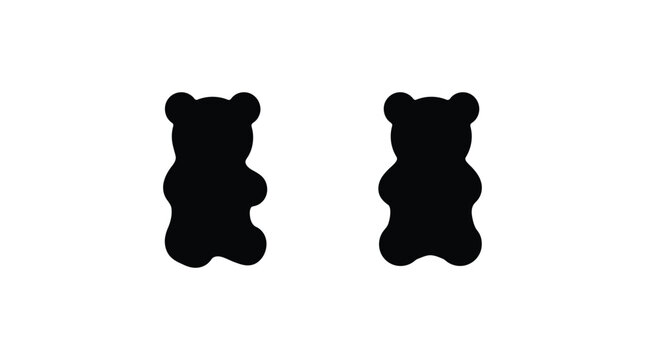 Two black gummy bear silhouettes against a white background silhouette