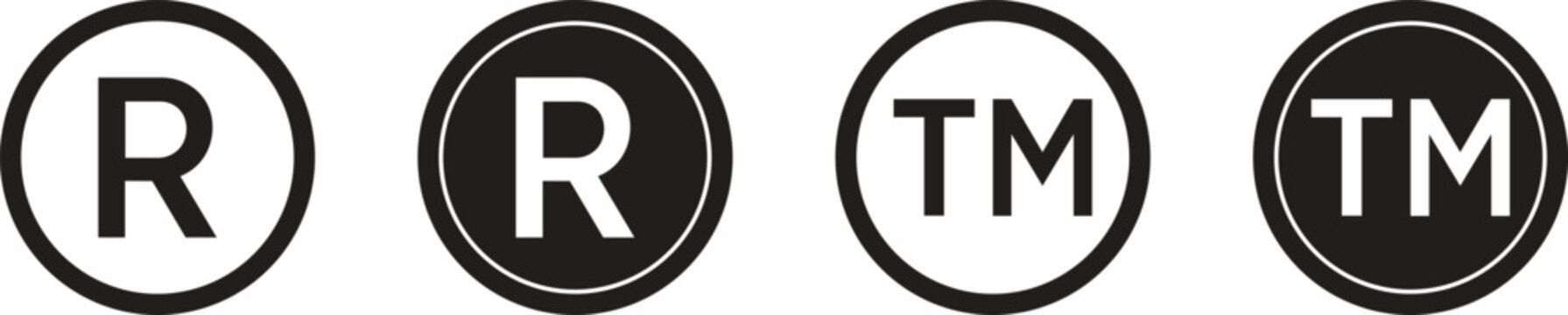 Registered trademark and TM symbol icons set for intellectual property legal protection and branding
